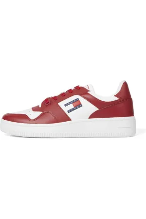 Tommy Hilfiger Para homem. EM0EM01395 Ténis de couro Essential Retro Basket vermelho (44), Plano, Cordão, Casual