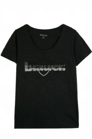 Blauer Para mulher. 24SBLDH02335 T-shirt preta com brilhantes em degradé (S), Casual, Algodão, Manga curta