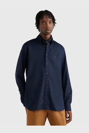 Tommy Hilfiger Para homem. MW0MW25035 Camisa TH Flex Poplin marinha (S), Casual, Manga comprida, Algodão orgânico, Sustentável
