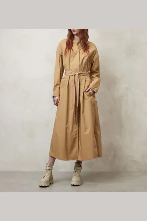 Blauer Para mulher. 24SBLDV01277 Vestido com cinto castanho (S), Marrom, Casual, Algodão, Manga comprida