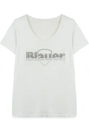 Blauer Para mulher. 24SBLDH02335 T-shirt Degradé Glitter branca (L), Casual, Algodão, Manga curta