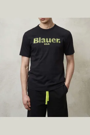 Blauer Para homem. 24SBLUH02144 T-shirt com logótipo Degradé preto (S), Casual, Algodão, Manga curta