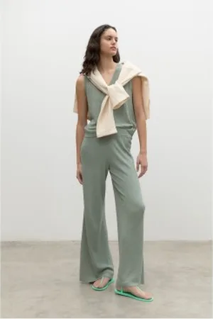 ECOALF Para mulher. GAPAASON00636WS23-503 Calças Asonalf aqua green (XL), Casual, Verde, Linho, Sustentável