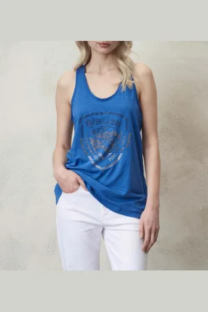 Blauer Para mulher. 24SBLDH03337 T-shirt com decote americano azul (M), Casual, Algodão, Sem mangas / correias