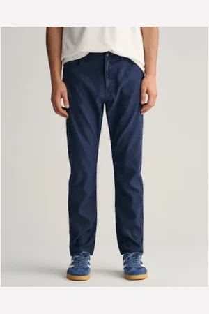 GANT Para homem. 1000306 Calças de algodão e linho azul-marinho de corte regular (36/32), Casual, Denim