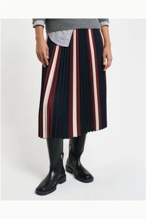 GANT Para mulher. 4400148 Saia plissada às riscas azul-marinho (36), Casual, Polister Reciclado, Sustentável