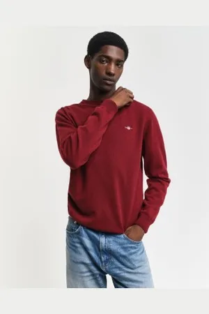 GANT Para homem. 87211 Camisola de lã de ovelha muito fina com gola redonda cor de (L), Casual, Borgonha