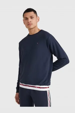 Tommy Hilfiger Para homem. UM0UM01928 Camisola Inscrição azul-marinho (S), Casual, Homewear, Modal, Manga comprida