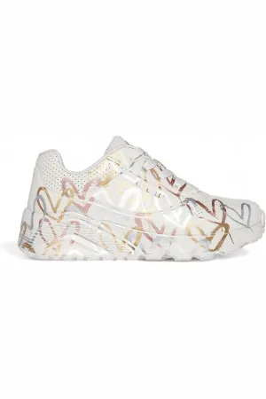 Skechers Para mulher/menina. 314067L Sapatilhas Uno Lite Metallic Love (36), Bege, 3 a 5cm, Cordão, Casual, moda infantil