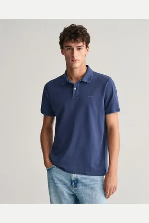 GANT Para homem. 2043005 Pólo em piqué azul-marinho Sunfaded (S), Casual, Algodão, Clássico, Manga curta