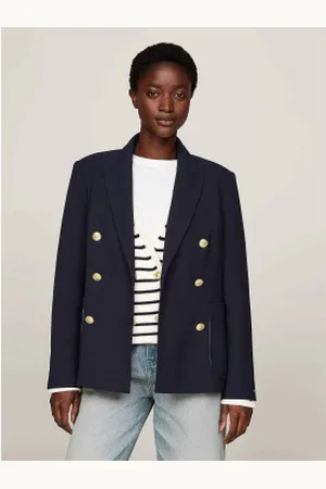 Tommy Hilfiger Para mulher. WW0WW42993 Blazer de sarja com fecho de botões de duplo peito em azul-marinho (36), Casual, Polister Reciclado