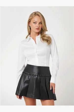 Guess Para mulher. W2YH41WAF10 Camisa clássica slim fit branca (XL), , Casual, Algodão, Manga comprida