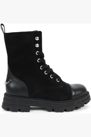 Zadig & Voltaire Para menina. X60246 Botins em pele preta (34), Couro, , Cordão, Casual, moda infantil