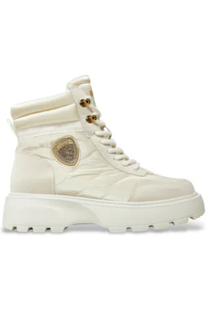 Blauer Para mulher. F4BLANCA03 Sapatilhas de couro brancas Branco 03 branco (39), 1 a 3cm, Cordão, Casual