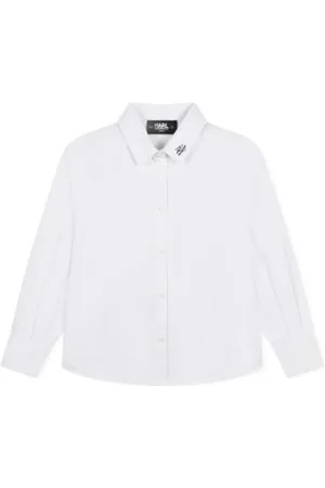Karl Lagerfeld Para menina. Z30217 Camisa branca em sarja de nylon e algodão (12Años= 150cm), , Casual, Manga comprida, moda infantil