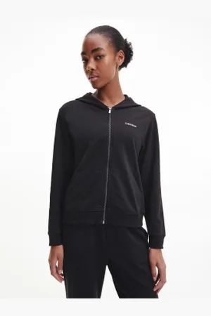 Calvin Klein Para mulher. 000QS6869E Lounge Zip Up Camisola de Algodão Moderno (S), Homewear, Manga comprida, Sustentável