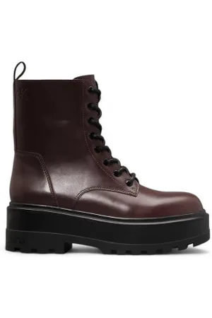 Calvin Klein Para mulher. YW0YW01535 Botins em pele com plataforma (37), Couro, 1 a 3cm, Cordão, Casual, Grená