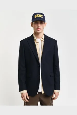 GANT Para homem. 7706297 Blazer de fato de corte justo com design em espinha de peixe da Marinha (50), Casual, Lã