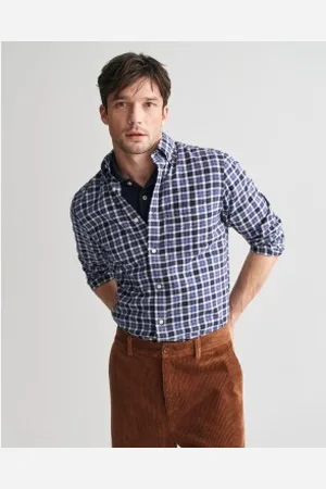 GANT Para homem. 3240194 Camisa de sarja leve de ajuste regular com xadrez de ajuste regular azul-marinho (L), Casual, Algodão, Manga compri