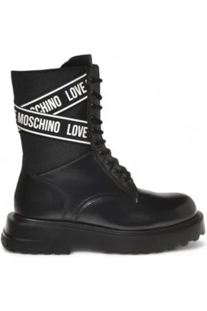 Moschino Para mulher. JA24094G0LIA700A Botas quadradas de couro preto (39), Plano, 1 a 3cm, Zíper, Casual