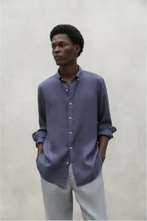ECOALF Para homem. MCMGASRMALIB0725S24-168 Camisa de linho Malibu azul (L), Casual, Manga comprida, Marinho