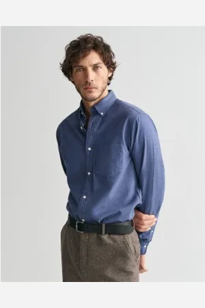 GANT Para homem. 3230218 Camisa de flanela marmoreada de ajuste regular (L), Casual, Algodão, Manga comprida