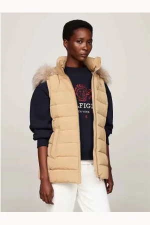 Tommy Hilfiger Para mulher. WW0WW43634 Colete com capuz e enchimento de penugem (L), Casual, Polister Reciclado