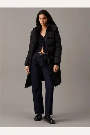 Calvin Klein Para mulher. J20J224104 Casaco comprido de penas pretas (S), , Casual, Polister Reciclado