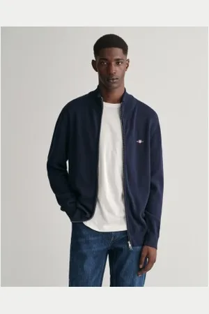 GANT Para homem. 8030164 Casaco com fecho de correr Casual Cotton Navy (L), Algodão, Manga comprida