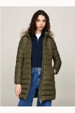 Tommy Hilfiger Para mulher. DW0DW18864 Casaco de penas com capuz e debrum (M), Casual, Polister Reciclado, Sustentável
