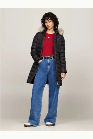 Tommy Hilfiger Para mulher. DW0DW18864 Casaco de penas com capuz, com acabamentos e debruns pretos (S), Casual, Polister Reciclado, Sustentável