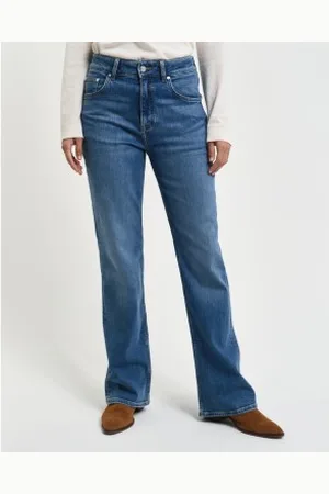 GANT Para mulher. 4100237 Calças de ganga de corte largo azuis Slim Fit (30), , Casual, Algodão, Denim