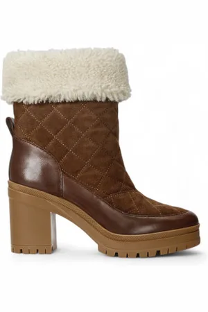 Ralph Lauren Para mulher. 802955412002 Botas de couro Coraline com pele de carneiro castanha (36), Marrom, 5 a 8cm, Nenhum, Casual
