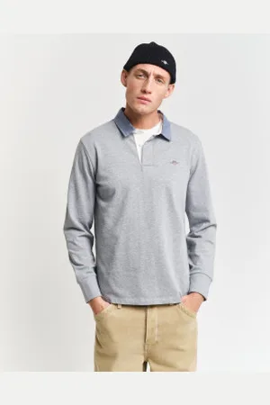 GANT Para homem. 2004082 Polo Reg Chambray cinzento pesado (L), Casual, , Algodão, Manga comprida