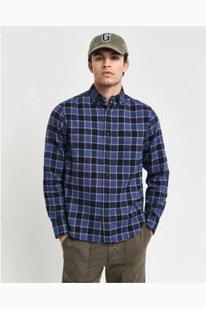 GANT Para homem. 3240190 Camisa xadrez de ajuste regular com padrão de espinha de peixe da Marinha (XXL), Casual, Algodão, Manga comprida, M