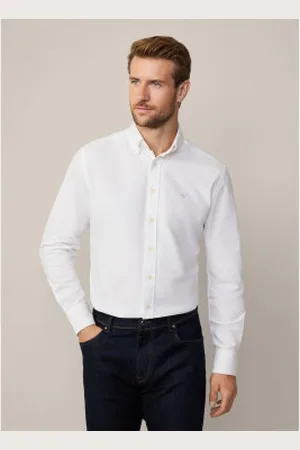 Hackett Para homem. HM309361 camisa oxford lavada e ajustada branca (XXL), , Casual, Sapatos de Festa, Algodão, Clássico, Manga