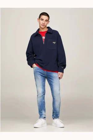 Tommy Hilfiger Para homem. DM0DM09555 Calças de ganga cónicas de corte justo em desbotado (32/30), Casual, Algodão, Denim