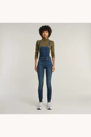G-Star Para mulher. D14425-6550-89 Macacão justo de cintura alta Lynn (26), Casual, Algodão, Denim, Sem mangas / correias