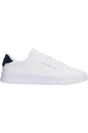 Tommy Hilfiger Para homem. FM0FM05367 Ténis de couro com pormenor de corte branco (44), Plano, Cordão, Casual
