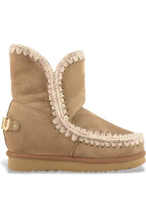Mou Para mulher. MU.FW121013A Botins Inner WedgeSh grande logótipo de metal castanho (37), Marrom, 5 a 8cm, Nenhum, Casual
