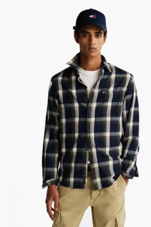 Tommy Hilfiger Para homem. DM0DM20670 Camisa de flanela xadrez azul-marinho (L), Casual, Manga comprida, Algodão orgânico, Sustentável