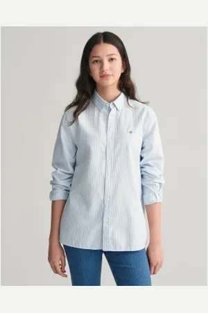 GANT Unisex para criança. 930478 Camisa Oxford às riscas azuis (11/12años= 146/152cm), , Casual, Manga comprida, Algodão orgânico, Suste