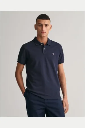 GANT Para homem. 2220 Pólo de piqué escudo azul-marinho de corte justo (S), Casual, Algodão, Manga curta