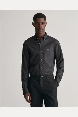 GANT Para homem. 3000102 Camisa clássica de popelina Slim Fit preta (L), , Casual, Sapatos de Festa, Algodão, Clássico, Manga comprida
