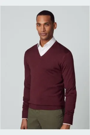 Hackett Para homem. HM702927 Gmd Merino Silk V Neck woollen jumper burgundy (L), Vermelho, Casual, Lã, Clássico, Manga comprida, Borg