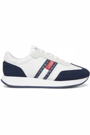 Tommy Hilfiger Para homem. EM0EM01502 Ténis de couro Retro Runner branco (42), Plano, Cordão, Casual