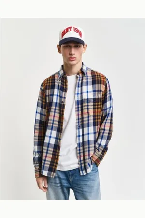 GANT Para homem. 3240220 Camisa de sarja xadrez de ajuste regular multicolorida (3XL), Casual, Algodão, Manga comprida