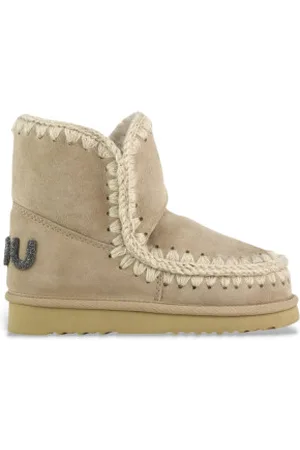 Mou Para mulher. MU.FW101050A Botins em pele Eskimo 18 com logótipo brilhante castanho (37), Couro, Marrom, Plano, Nenhum, Casual