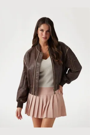 Guess Para mulher. W5RL21WGW40 Casaco bomber vintage castanho (M), , Casual, Poliuretano
