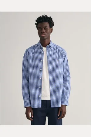 GANT Para homem. 3000120 Camisa em popeline xadrez Vichy de corte regular (S), Casual, Algodão, Clássico, Manga comprida